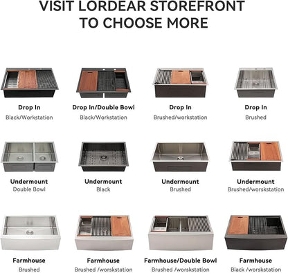 Lordear 32 Undermount Kitchen Sink 32x19 Inch Stainless Steel Kitchen Sinks Ledge Workstation 16 Gauge Single Bowl Under Counter Handmade Sink with Cutting Board
