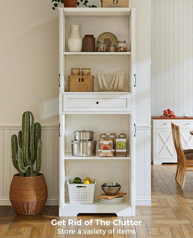 Lyromix 68'' Farmhouse Kitchen Pantry Cabinet with Adjustable Shelves, Tall Storage Cabinet with Barn Doors, Freestanding Versatile Cupboard for Dining Room, White
