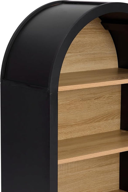 Ball & Cast 43" Tall Arched Storage Cabinet,Modern 4-Tier Wooden Display Cabinet with Open Shelves,Versatile Floor Bookcase Cabinet Organizer for Library,Living Room, Office, Black