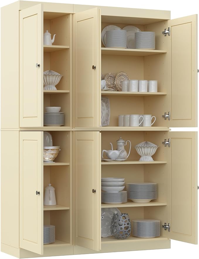Palace Imports Solid Wood Kitchen Pantry Cabinet 71.5" Tall, 48.5" Wide – Freestanding Storage Cupboard with Adjustable Shelves – Yellow, Renewable Eco-Friendly 100% Wood, Made in Brazil