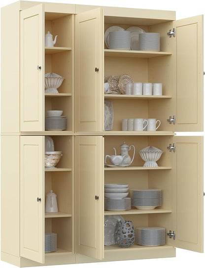 Palace Imports Solid Wood Kitchen Pantry Cabinet 71.5" Tall, 48.5" Wide – Freestanding Storage Cupboard with Adjustable Shelves – Yellow, Renewable Eco-Friendly 100% Wood, Made in Brazil