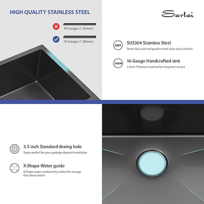 Sarlai 33 Inch Black Undermount Kitchen Sink Double bowl- 33x19 Undermount Double Bowl Kitchen Sink Gunmetal Black Stainless Steel 16 Gauge Sink 50/50 Under Counter Sinks Basin with Accessories