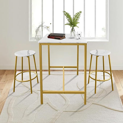 AT-VALY 3-Piece Bar Table Set with 2 Stools,Dining Room Table Set,Small Spaces (Gold)