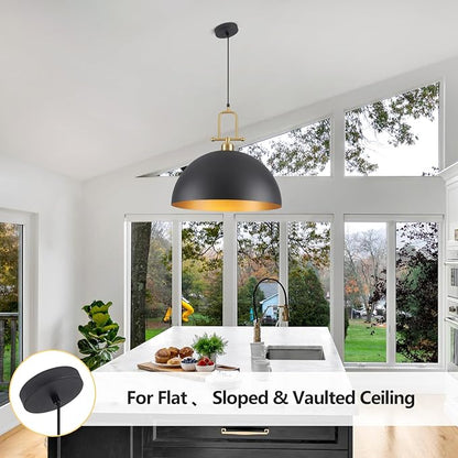 19.7" Large Dome Pendant Light - Black and Gold Pendant Light for Kitchen Island, Modern Industrial Lighting Fixtures for Dining Room, Foyer, Entryway, Hallway