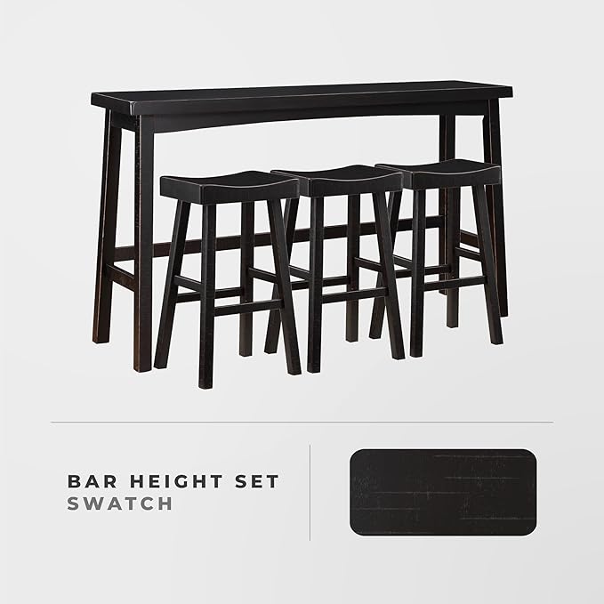 Lexicon Bar Table Set for 3, Small Kitchen Table Set Kitchen Island Table with 3 Saddle Bar Stools, 4 Piece Dining Table Set for Breakfast Nook, Living Room, Apartment, Pub Height, Black