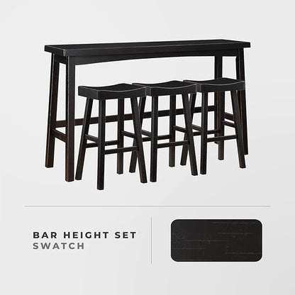 Lexicon Bar Table Set for 3, Small Kitchen Table Set Kitchen Island Table with 3 Saddle Bar Stools, 4 Piece Dining Table Set for Breakfast Nook, Living Room, Apartment, Pub Height, Black