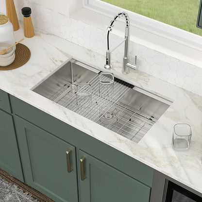 Logmey 36 Inch Undermount Kitchen Sink Stainless Steel Workstation 16 Gauge T304 Single Bowl Sink 36x19x9 Large Basin Under Counter Kitchen Sinks