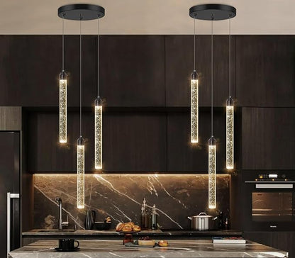 3 Light Black Pendant Lighting Mini Chandelier for Kitchen Island Modern Crystal LED Pendant Light Adjustable Dimmable Pendant Light Fixture for Dinning Room Bedroom Ceiling Hanging Lights 2700K 6000K