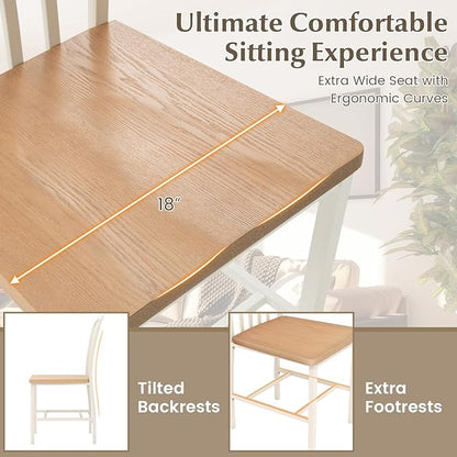 Giantex Dining Chairs Set of 4, Farmhouse Kitchen Chairs with Slat Back, Solid Metal Frame, Dining Side Chairs w/Extra Wide Wooden Seat 18" x 17"(L x W), Heavy Duty Armless Dining Room Chairs, Beige