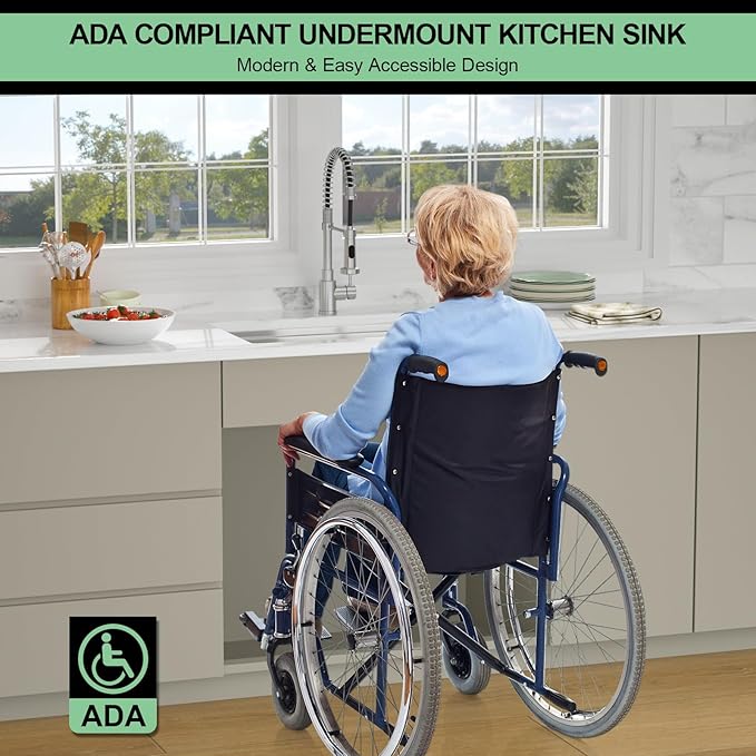 30 Inch Undermount Kitchen Sink - Beslend ADA 6 Inch Depth 30x18 Undermount Worksation Sinks Under Counter Stainless Steel 16 Gauge Mobility Friendly Sink for Wheelchair Accessible Kitchen