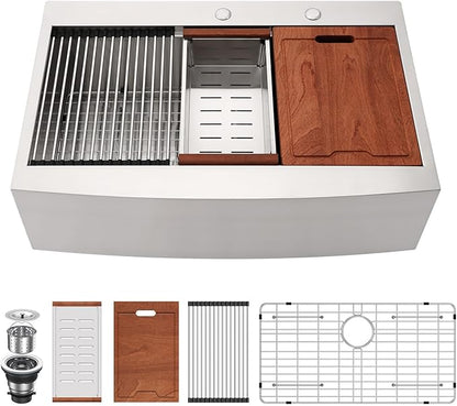 Lordear 33 Undermount Farmhouse Sink Workstation 33 x 22 Undermount Farmhouse Kitchen Sink Apron Front 16 Gauge Stainless Steel Deep Single Bowl Ledge Kitchen Sinks