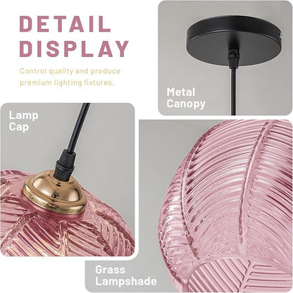 Pink Hanging Pendant Lighting, Vintage Modern Hanging Light Glass Chandelier Adjustable Ceiling Pendant Light for Living Room Dressing Room, Vanity, Girls Room