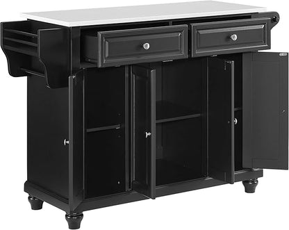 Crosley Furniture Cambridge Stone Top Rolling Kitchen Island Storage Cart, Microwave Stand, Spice Rack, Black
