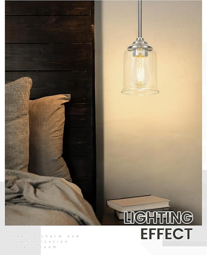 zeyu 2 Pack Modern Pendant Light Fixture, Brushed Nickel Hanging Light with Clear Glass for Kitchen Island Dining Room Bedroom Hallway Foyer, ZSL104MIL-2 BN