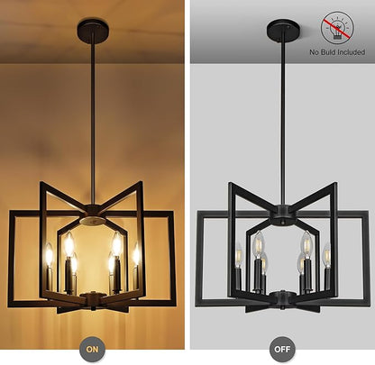 Klgxnrd 6-Light Modern Farmhouse Black Chandeliers for Entryway, Geometric Pendant Lights Kitchen Island, Hanging Industrial Metal Chandelier for Stairway Foyer Hallway Dining Room