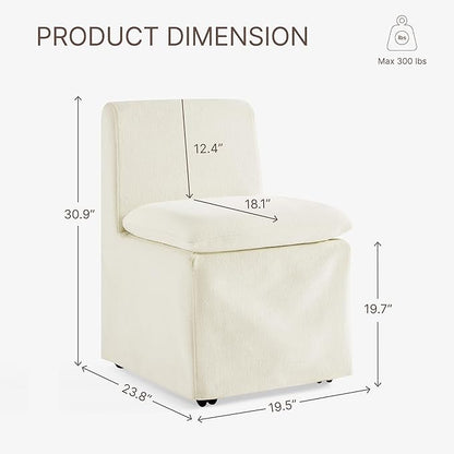 KISLOT Upholstered Dining Chairs Set of 2 with Casters, Modern Armless Kitchen Chairs with Removable Washable Cover, Chenille Velvet Fabric, Sturdy Metal & Wood Frame, 19.5" Seat Height, Linen
