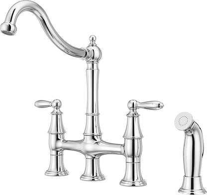 Pfister Courant Kitchen Faucet with Side Sprayer, 2-Handle, High Arc, Polished Chrome Finish, F0314COC
