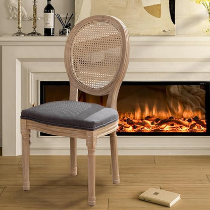SoarFlash French Dining Chairs Set of 4, Vantage Dining Chair with Round Back, Farmhouse Country Rattan Dining Chair for Kitchen,Bedroom,Deep Grey