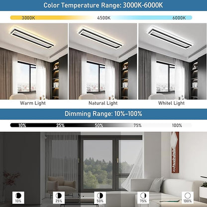 Dimmable Led Ceiling Light with Remote Control 31.5in Modern Linear Flush Mount Ceiling Lighting Fixture Acrylic Long Ceiling Lamp for Living Room Kitchen Dining Room Hallway