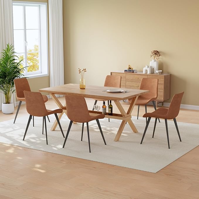 HIPIHOM 63" MDF Modern Dining Table with Chairs for 6, Kitchen Table Chairs Set of 6 with Strong Metal Base, Great for and Apartment Needs