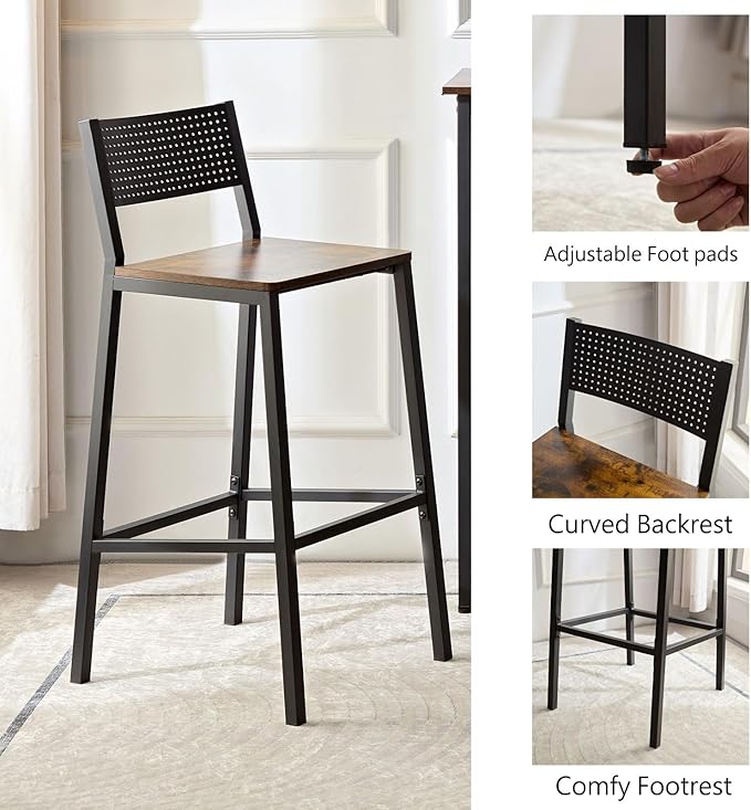 3 Piece High Top Table Set Kitchen Bar Table and Chairs Set for 2, Island Dining Table,Counter Height Pub Small Table Set, Industrial, Rustic Brown