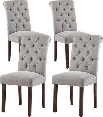 Tufted Dining Chairs Set of 4, Upholstered Parsons Dining Room Chairs, Fabric Kitchen Side Chair with Wood Legs, Light Grey