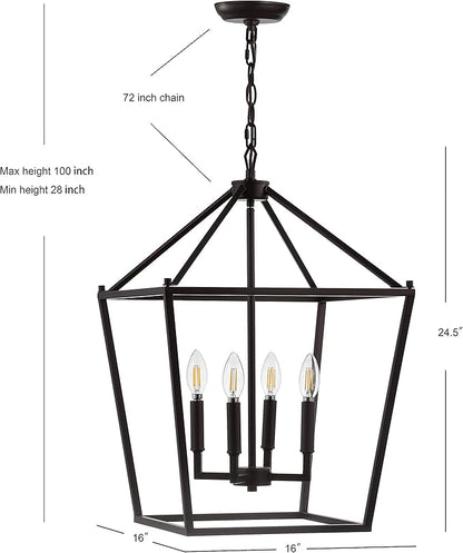JONATHAN Y 16" Oil Rubbed Bronze Lantern Pendant Light, 4-Light Pagoda Style Metal Cage Farmhouse Hanging Ceiling Fixture for Kitchen Island, LED Bulb Included (JYL7437A)