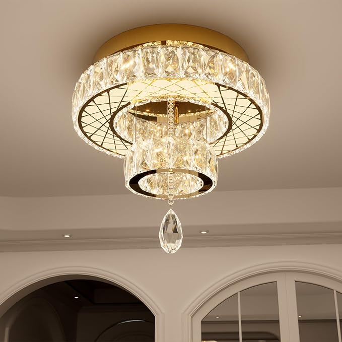 HAIXIANG Chandelier Bedroom LED Light Modern Hallway Ceiling Lighting Fixtures for Kitchen Dining Room Kitchen Remote Dimmable Gold Lights