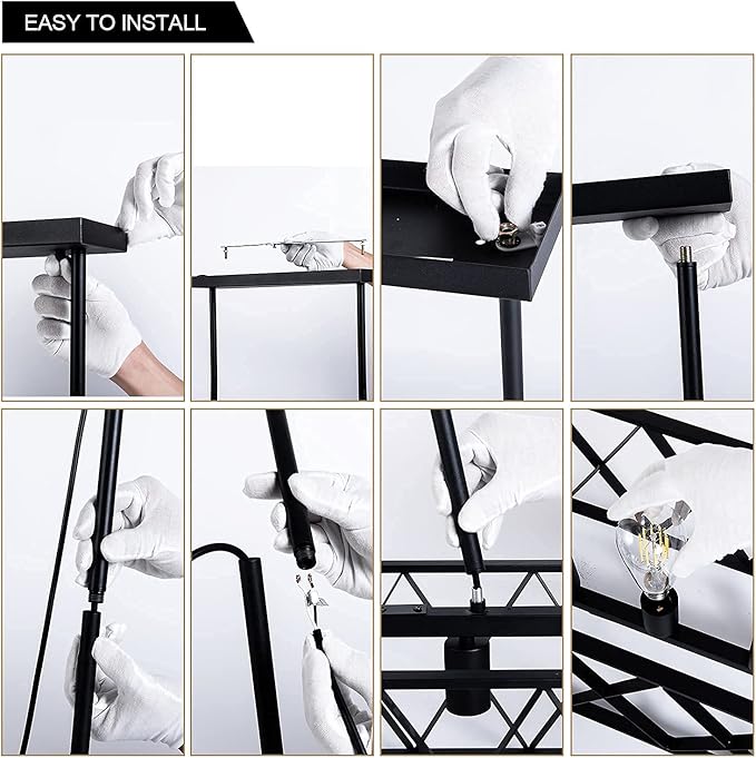 Farmhouse Chandelier for Dining Room Kitchen Island Pendant Lighting 6-Light Black Metal Industrial Bar Chandelier Vintage Hanging Rectangle Linear Light Fixtures