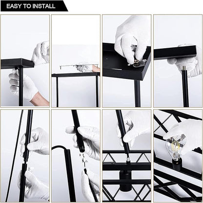 Farmhouse Chandelier for Dining Room Kitchen Island Pendant Lighting 6-Light Black Metal Industrial Bar Chandelier Vintage Hanging Rectangle Linear Light Fixtures