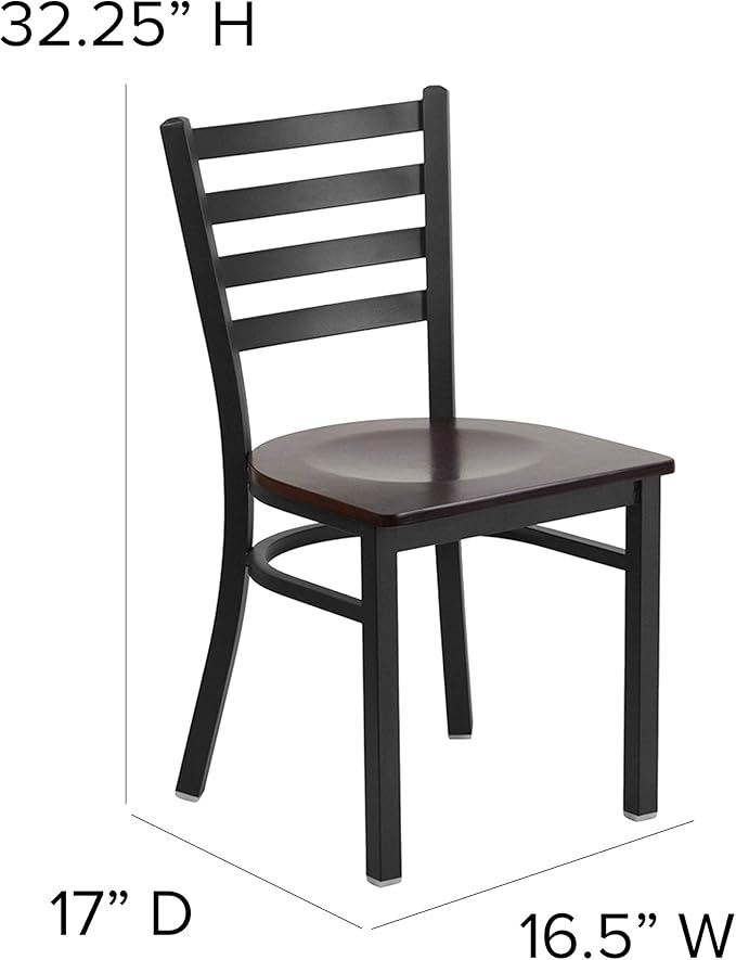 Flash Furniture HERCULES Series Black Ladder Back Metal Restaurant Chair - Walnut Wood Seat