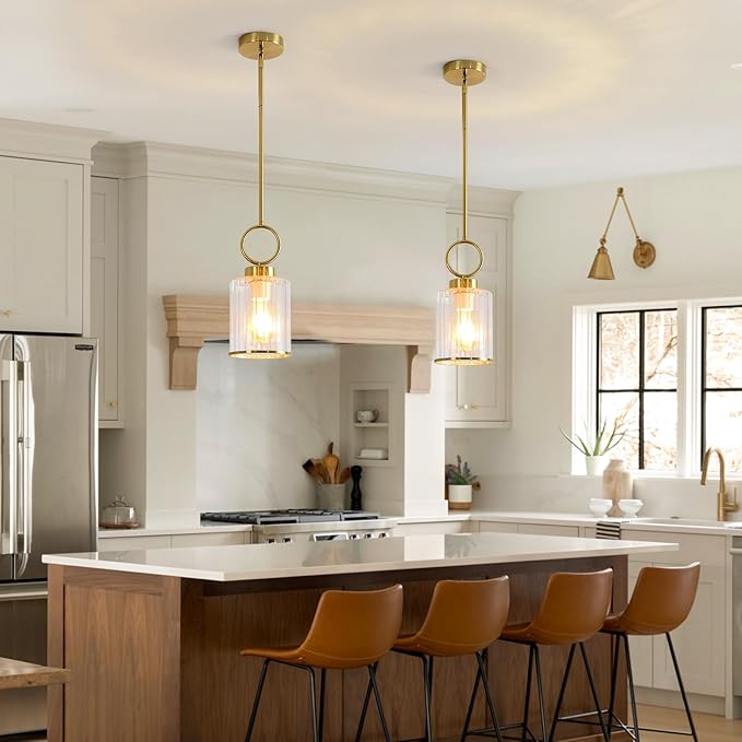 6.1" Modern Clean Glass Pendant Light Round Vintage Farmhouse Pendant Light Fixtures Mini Adjustable Rod Rustic Pendant Lights for Kitchen Island, Dining Room, Bedroom, Hallway, Entryway