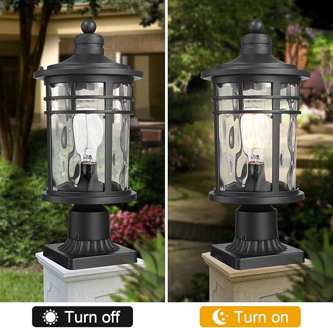 Darkaway Large Outdoor Post Lights Lamp Posts Outdoor Lighting, 17inch Aluminum Post Lights Outdoor Light Fixtures with Water Ripple Glass, Pole Light for Outside Patio Yard Garden