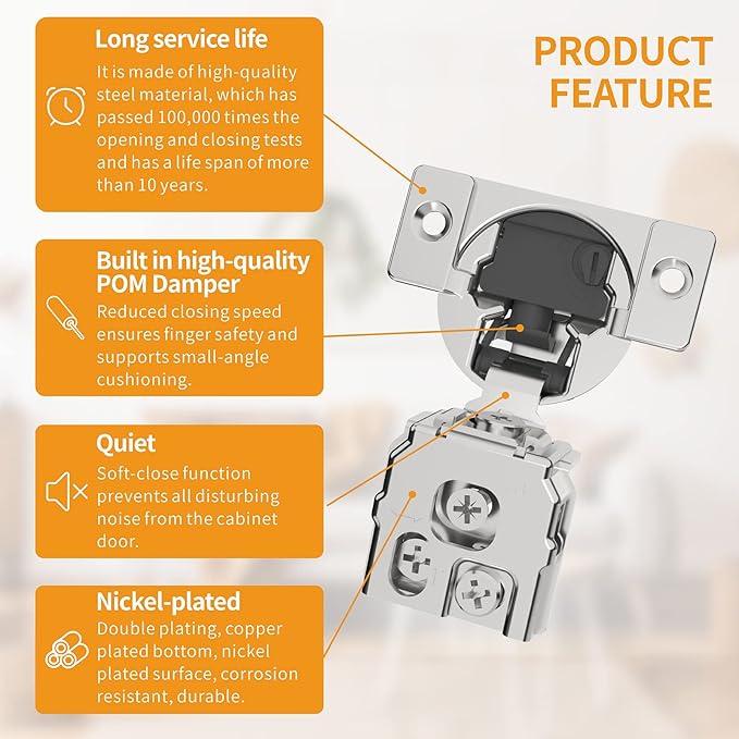 Chibery 60 Pack 1" Overlay 4D Soft Close Concealed Hinges for Face Frame Door, Adjustable Closing Speed, Smooth Slow Self Close Hinges, Satin Nickel, 105° Open Angle Stainless Steel Cabinet Hinges