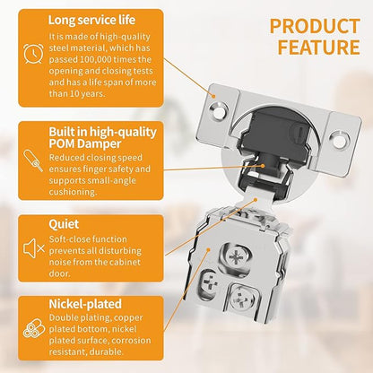 Chibery 10 Pack 1" Overlay 4D Soft Close Concealed Hinges for Face Frame Door, Adjustable Closing Speed, Smooth Slow Self Close Hinges, Satin Nickel, 105° Open Angle Stainless Steel Cabinet Hinges