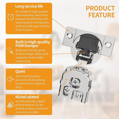 Chibery 2 Pack 1" Overlay 4D Soft Close Concealed Hinges for Face Frame Door, Adjustable Closing Speed, Smooth Slow Self Close Hinges, Satin Nickel, 105° Open Angle Stainless Steel Cabinet Hinges