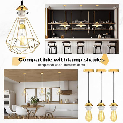 12 Pack Industrial Mini Pendant Light Kit Bulk, UL E26/E27 Lamp Socket 3.28 ft Adjustable Hanging Light Cord Kit Edison Vintage Retro Ceiling Lamp Fixture for Kitchen Bar Decor(Gold)