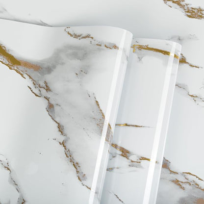 Abyssaly Marble Contact Paper White Gold Granite Peel and Stick Wallpaper for Countertop Self-Adhesive Thickening Wall Paper for Kitchen Bathroom and Furniture (11.8" x 78.7")