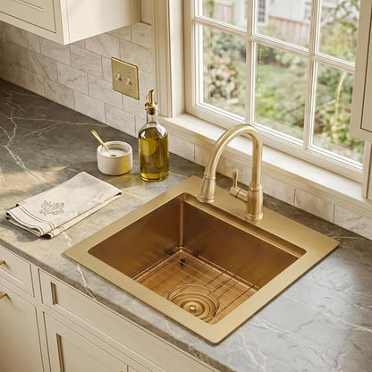 Drop In Gold Bar Sink 17 X 19 inch,Small RV Sink,16 Gauge Stainless Steel Bar & Prep Sinks for Wet Bar Area