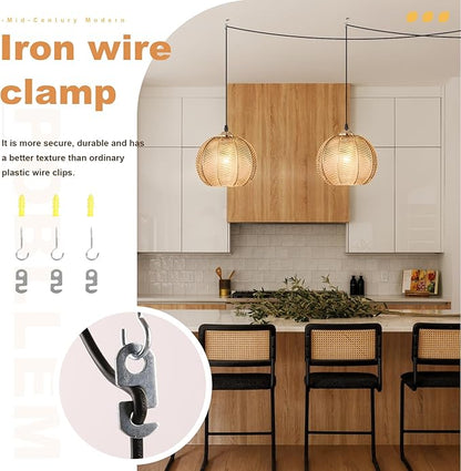 Vintage Corner Hanging Lamps for Living Room, Amber Ribbed Glass Hanging Chandelier with Plug in Cord, Bohemian Swag Pendant Light for Nursery Bedroom Kitchen Dining Sitting Area