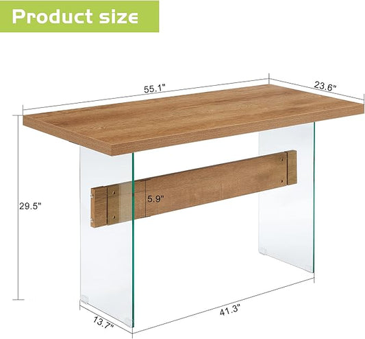 ivinta Glass Dining Table for 4-6 People, 55" Rectangular Kitchen Table for Small Space, Dining Room, Living Room or Restaurant 5208 (Brown)