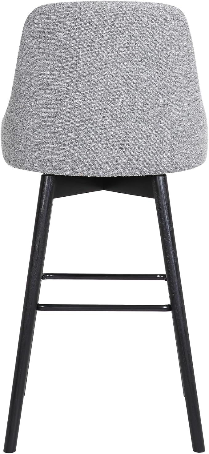 Armen Living Sicily Modern Farmhouse 26" Seat Height Swivel Black Wood Bar Stool for Kitchen Island Counter in Light Gray Fabric