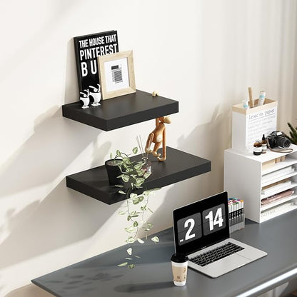 WELLAND 24 inch Black Mission Floating Shelves for Wall, Bathroom Wall Mount Shelves, Wood Modern Display Shelves, Book Shelves,for Bedroom,Living Room and Kitchen
