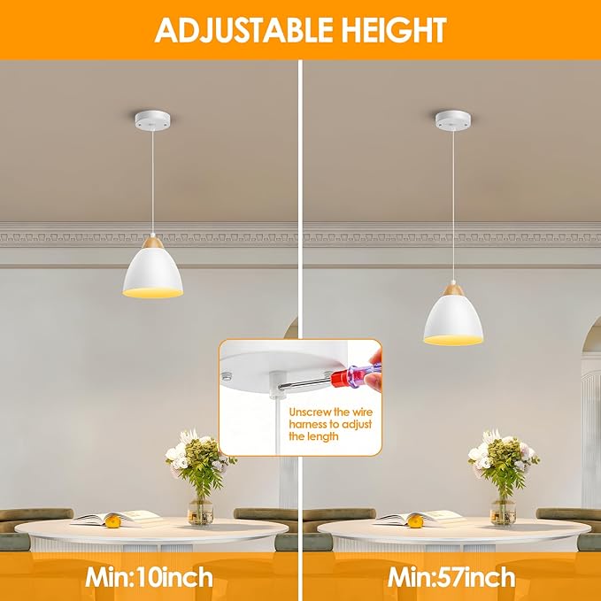 3 Pack Pendant Lights for Kitchen Island, 5.9" Cone Metal Shade Adjustable Height White Small Hanging Lamps for Dining Room Light Fixtures Over Table Modern Ceiling Fixture