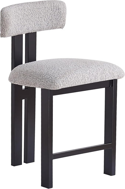 Set of 2 Modern Round Bar Stools with Low Back, 26.5" Height Upholstered Fabric Seats and Black Iron Frame for Kitchen Island, Dining Counter, Home Bar,Black+ Gray