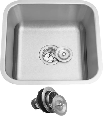 Bar Sink, 16 Inch Undermount Kitchen Sink, T-304S Stainless Steel RV Kitchen Sinks, Small Kitchen Sinks With Sink Drain Strainer, Use at Rv, Bar,Outdoor, Laundry and Utility,Bathroom