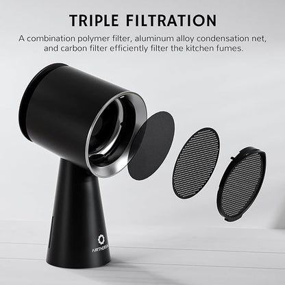 AIRTHEREAL Portable Range Hood with Rechargeable Battery, 3-Speed Suction Desktop Exhaust Fan, Tabletop Smoke Extractor for Indoor BBQ, Hibachi, RV, Apartment, and Dorm, RH180B Black
