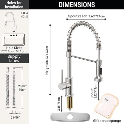 Asinse Kitchen Faucet with Sink Mat, Pull Down Kitchen Faucet with Sprayer, 2 Modes High Arc Stainless Steel Kitchen Sink Faucet, 360° Swivel Modern Tap for RV, Bar, Laundry, Garden