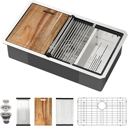 28 Undermount Kitchen Sink 28x18 Workstation Undermount Sink Stainless Steel 16 Gauge 8 In Deep Single Bowl Under Counter with Accessories