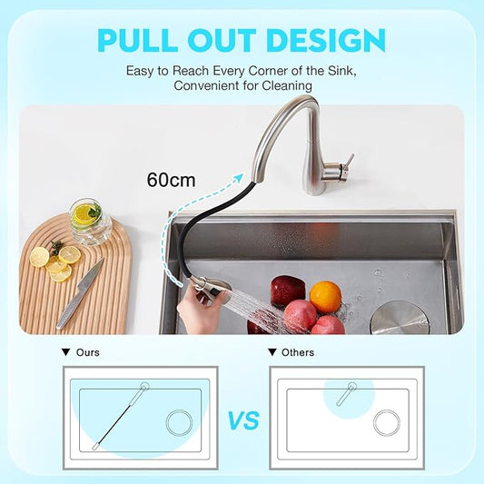 CREA Kitchen Faucet, Pull Down Kitchen Faucets with Sprayer 3 Modes, Uitility Laundry Faucets Single Hole Bar Sink Faucet 360° Swivel High Arc Commercial RV Faucet Stainless Steel